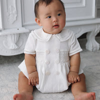 Theodore Handsmocked Linen Romper