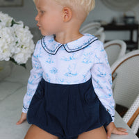 Bunny Toile Long Sleeve Romper
