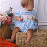 Rosie Handsmocked Bluebell Stripe Romper