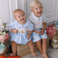 Rosie Handsmocked Bluebell Stripe Romper