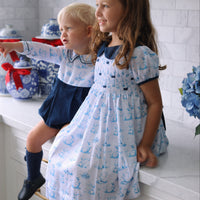 Bunny Toile Long Sleeve Romper