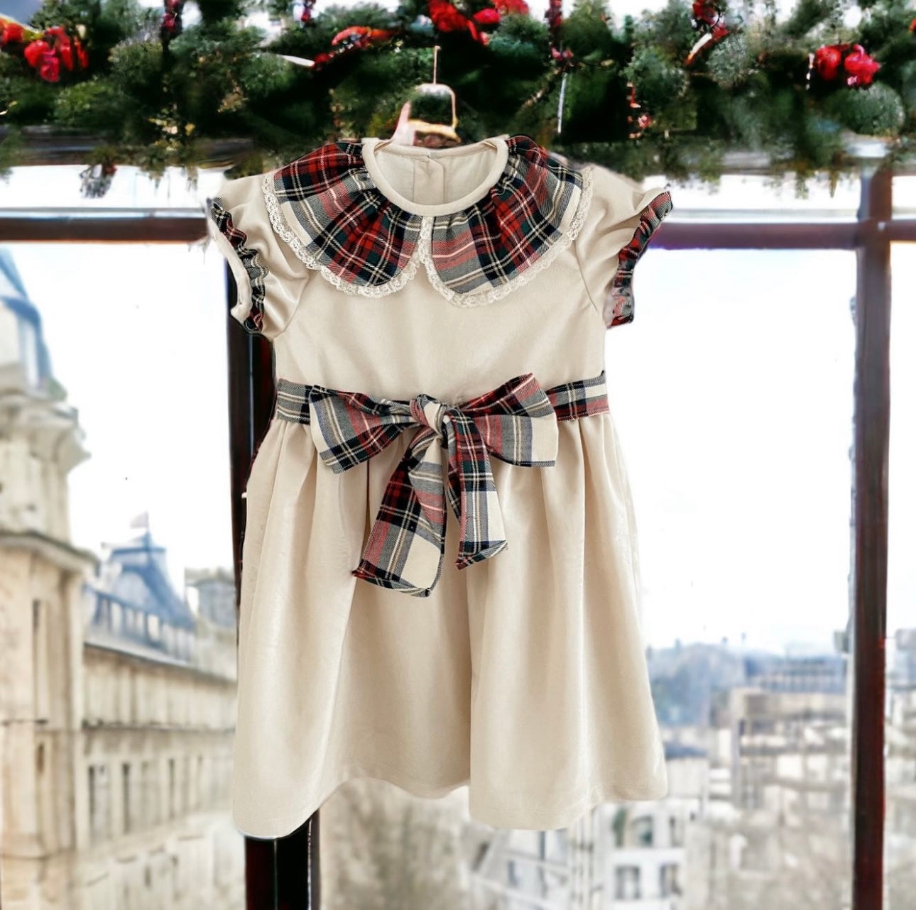 Clementine Velvet & Tartan Dress *PreOrder Oct Babyccino Bear