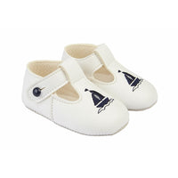 Sail Away Pram Shoes- White/ Navy