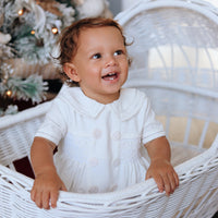 Theodore Handsmocked Linen Romper