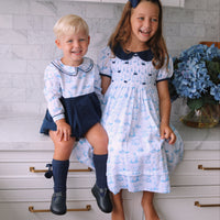 Bunny Toile Long Sleeve Romper