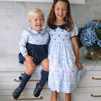 Bunny Toile Long Sleeve Romper