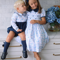 Bunny Toile Long Sleeve Romper