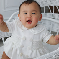 Theodore Handsmocked Linen Romper