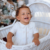 Theodore Handsmocked Linen Romper
