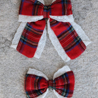 Classic Tartan & Lace Holiday Hair Bow * Pre-Order September