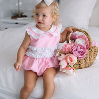 Natalia Handsmocked Romper - Bubblegum Roses