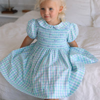 Dorothy Handsmocked Dress- Mint + Sky