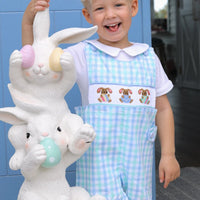 Alfie Handsmocked Jon Jon- Mint + Sky