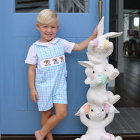 Alfie Handsmocked Jon Jon- Mint + Sky
