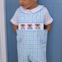 Alfie Handsmocked Jon Jon- Mint + Sky