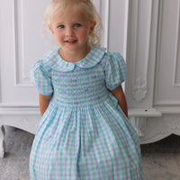 Dorothy Handsmocked Dress- Mint + Sky