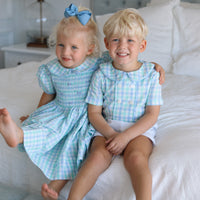 Dorothy Handsmocked Dress- Mint + Sky