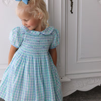 Dorothy Handsmocked Dress- Mint + Sky