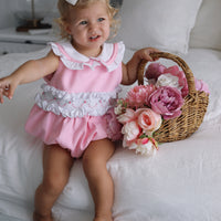 Natalia Handsmocked Romper - Bubblegum Roses