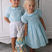 Dorothy Handsmocked Dress- Mint + Sky