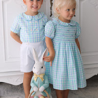 Dorothy Handsmocked Dress- Mint + Sky