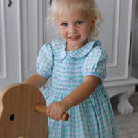 Dorothy Handsmocked Dress- Mint + Sky