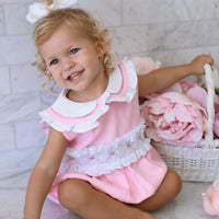 Natalia Handsmocked Romper - Bubblegum Roses