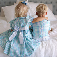 Dorothy Handsmocked Dress- Mint + Sky