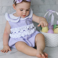 Natalia Handsmocked Romper - Lavender Bows
