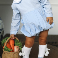 Lucas Long Sleeve Gingham Romper- Baby Blue