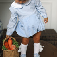 Lucas Long Sleeve Gingham Romper- Baby Blue