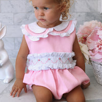 Natalia Handsmocked Romper - Bubblegum Roses