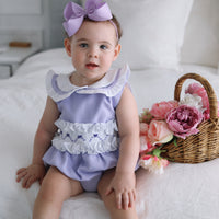 Natalia Handsmocked Romper - Lavender Bows