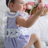 Natalia Handsmocked Romper - Lavender Bows