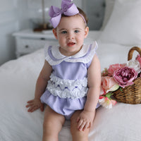 Natalia Handsmocked Romper - Lavender Bows