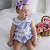 Natalia Handsmocked Romper - Lavender Bows