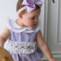 Natalia Handsmocked Romper - Lavender Bows