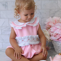 Natalia Handsmocked Romper - Bubblegum Roses