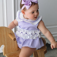 Natalia Handsmocked Romper - Lavender Bows