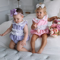 Natalia Handsmocked Romper - Lavender Bows