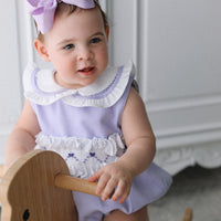 Natalia Handsmocked Romper - Lavender Bows