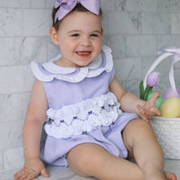 Natalia Handsmocked Romper - Lavender Bows