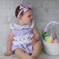Natalia Handsmocked Romper - Lavender Bows