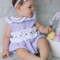 Natalia Handsmocked Romper - Lavender Bows