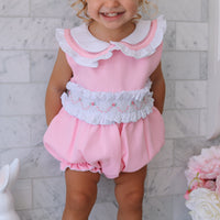 Natalia Handsmocked Romper - Bubblegum Roses