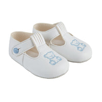Teddy Pram Shoes- White/ Sky Blue