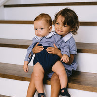 Lucas Long Sleeve Gingham Romper- Navy