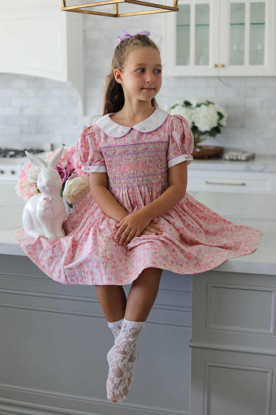 Charlottle Handsmocked Ribbons and Roses Dress