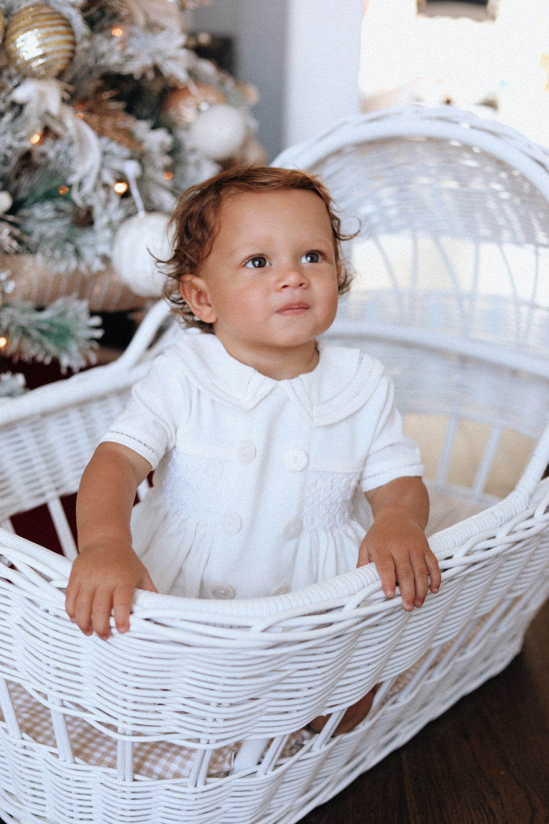 Theodore Handsmocked Linen Romper