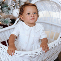 Theodore Handsmocked Linen Romper